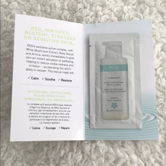 🌈4/$20 Ren Clean Skincare Evercalm Ultra Comforting Rescue Mask Sample Packette - Picture 1 of 8